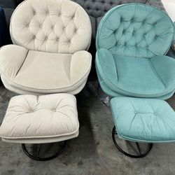 Velvet Cozy Chaise Lounge Indoor, Oversized Swivel Reading Chair with Footrest,($180 each)