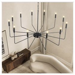 12-Light Modern Farmhouse Chandelier for Dining Room Pendant Light for Entryway Ceiling Lights Living Room Foyer Black