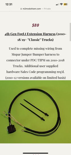M2 Mods Ram Fog light jumper harness