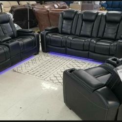 Party Time Midnight LED Power Reclining Living Room Set with Adjustable Headrest  📂 Sofa And Loveseat $2,999