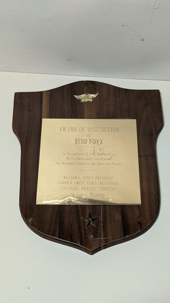 1972 Redd Foxx Award of Distinction Colonial Baking Co St Louis Vintage Plaque