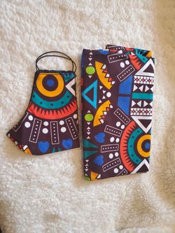 African print headwrap and a matching face masks set