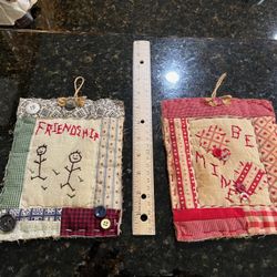 Vintage Fabric Hand-Stitched Samplers - Set of 2 