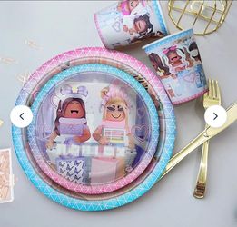 Pink Roblox Plates & Cups 12 Guests
