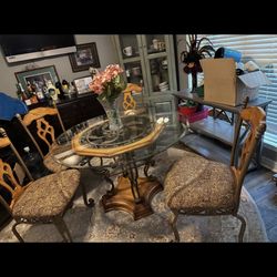 Glass Table With Iron Legs & 4 Chairs
