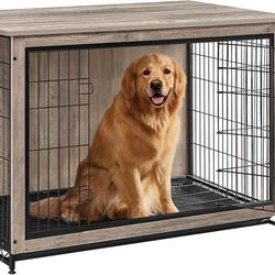 44.1" Dog Crate Furniture, Indoor Dog Cage Side End Table, XL Pet Wood Kennel for Large and Medium Dogs up to 80 lb with Multi-Purpose Removable Tray,