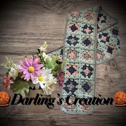 Handmade Crochet Granny Square Scarf.