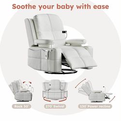 New-New-MAMAZING Lullapod Power Nursery Recliner Rocking Chair, Triple Motor Power Recliner with HugAssist Armrest, 270° Swivel Glider and Quiet Rocki