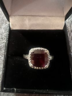 Szul 3.5 Cushion Cut Garnet With 28 Diamonds 10k Solid White gold