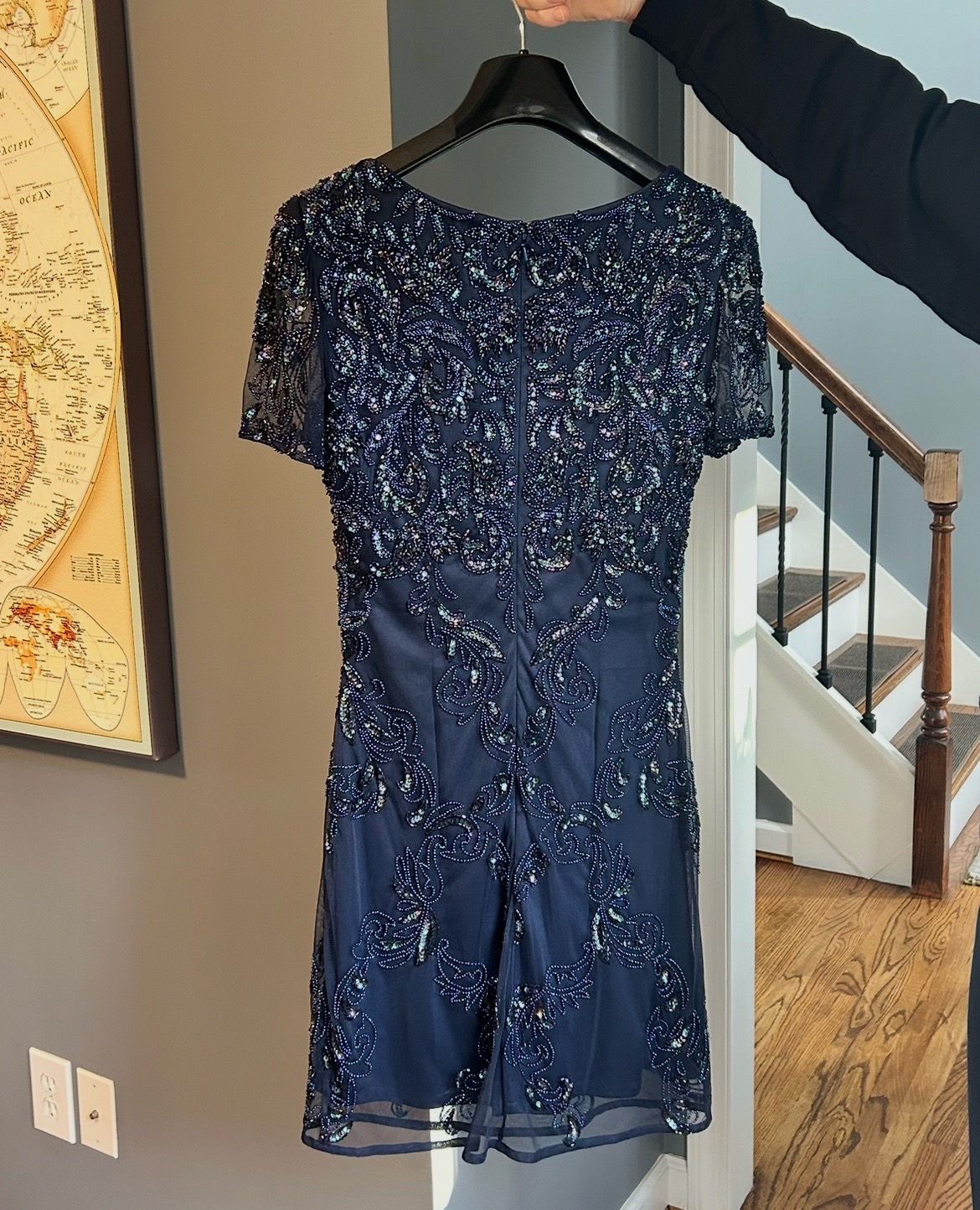 SCALA Navy Blue Beaded Sequin Cocktail Dress. Size 6. Women’s contact only
