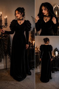 Black Velvet Gothic  Maxi Dress
