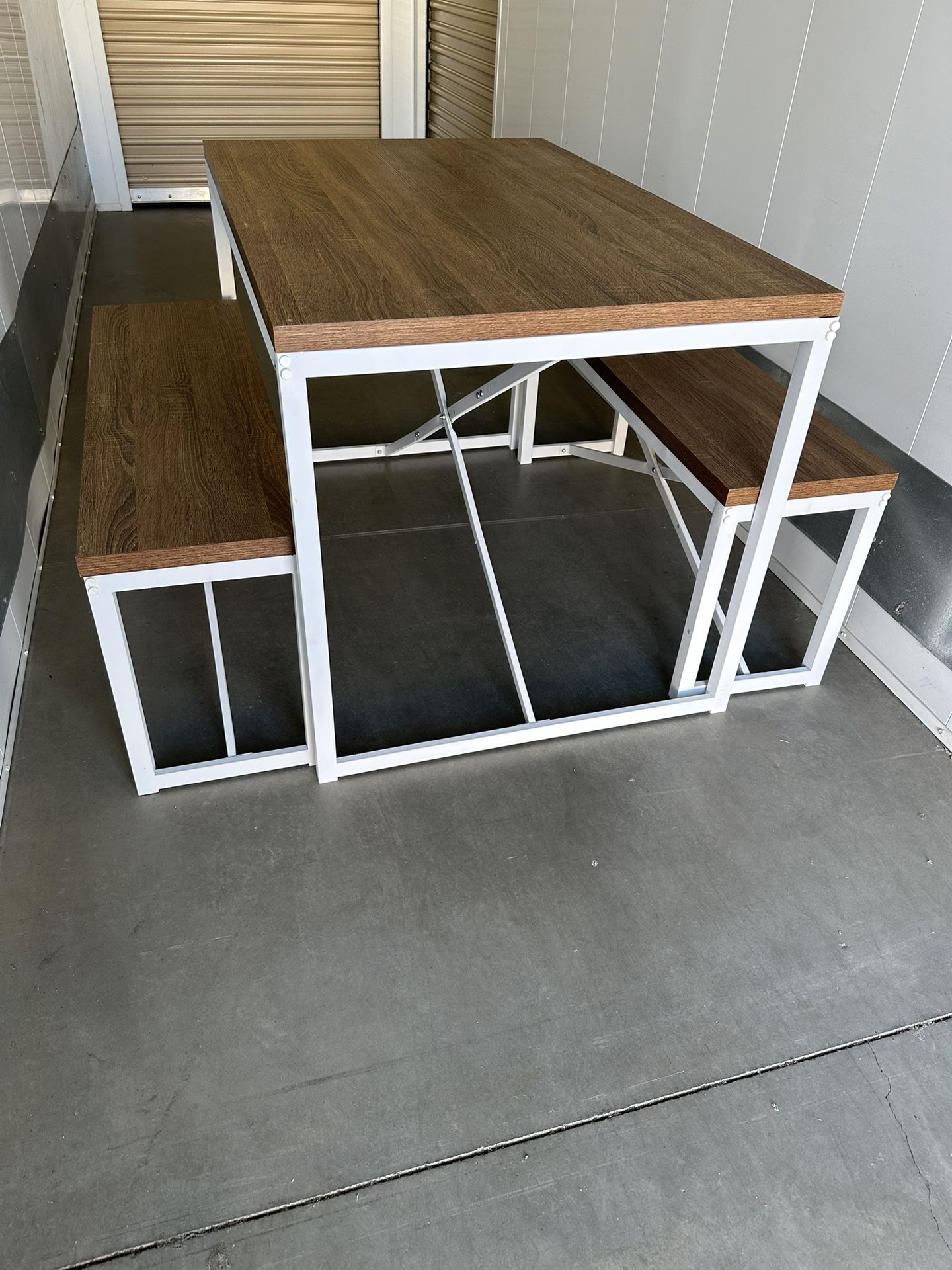 Heavy Farmhouse Table And 2 Benches 