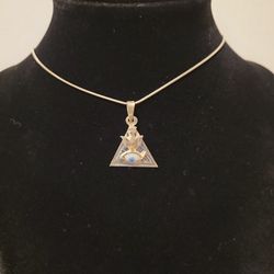 Sterling Silver Triangle Evil Eye Bird Pendant Necklace 15" F12