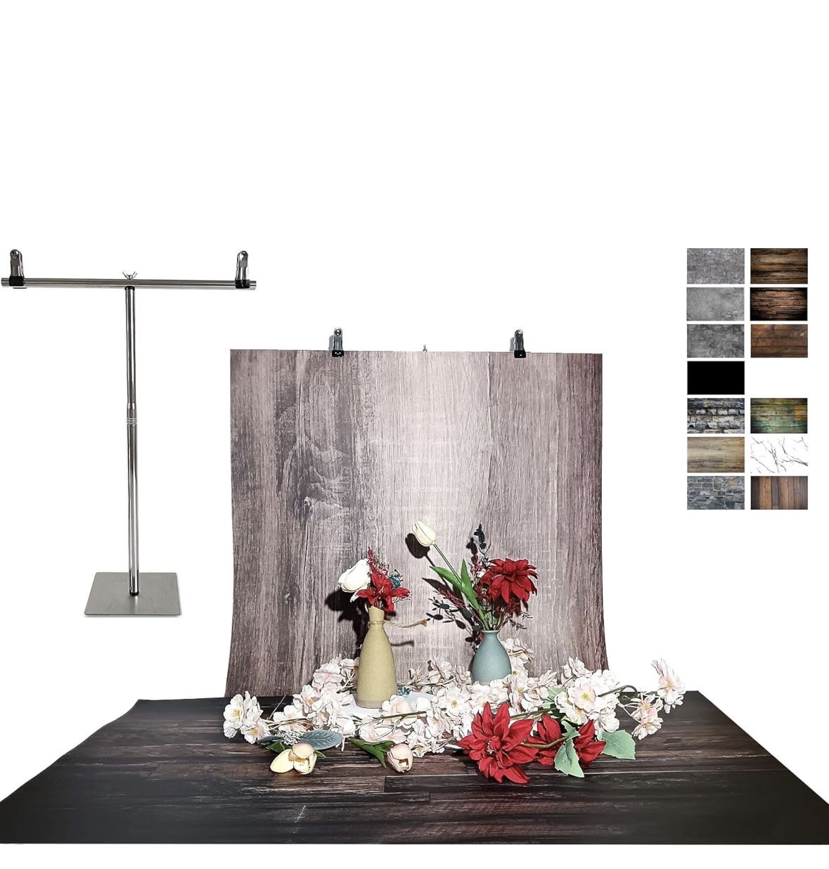 Open Box ZOLLEIPRO 7PCS 39x27Inch Food Photography Backdrop Paper with Stand,14Patterns Table top Photography Background for Product.