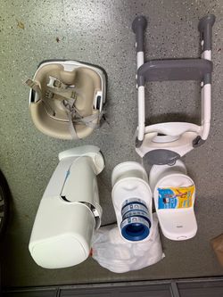 Size 4-5 toddler diapers two boxes worth and two toilets and toilet ladder and diaper pail with bags