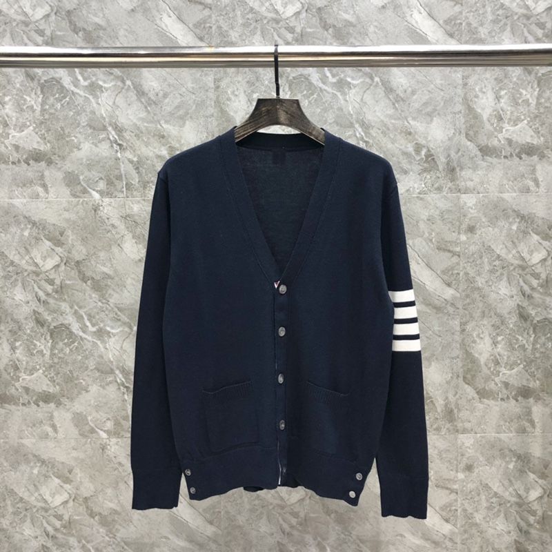 Thom Browne Knitted 4 Bar Cardigan Navy