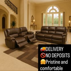 ✅PLISH Authentic Leather Recliner Couch  Set