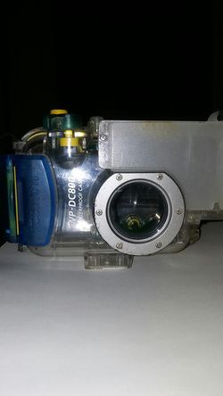 Retro Cannon WP-DC800 underwater camera case with a Canon Power Shot S410 digital camera