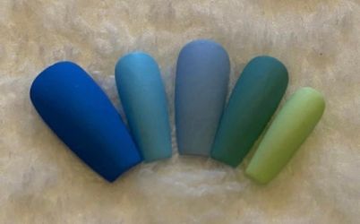 Medium coffin light blue light green press on nails matte