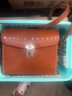 Bell & Howell Vintage Leather Camera Bag, 8/16mm camera, 8/16 mm projector, slide show projector, and screen