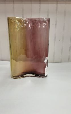 Side by Side Amber & Amethyst Optic Panel Glass Vase- Located in Shelton