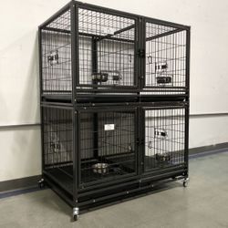 Brand New 43” Dog Kennels 2-Cages With 4-Banks All Have Removable Dividers,Trays, Wheels🐶perfect For Groomer Or Breeder👍🏻 