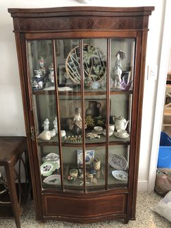 Antique wood curio display cabinet