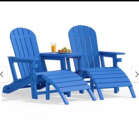 Plastic Adirondack Patio Chairs wl Footrest and Connecting Table