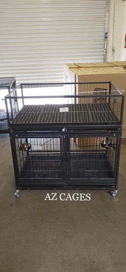 🦮🐕‍🦺 New Double Tier 42” Dog Kennel w/ Metal Floor, Bowls, Tray & Casters, Slide-In Divider, Whelping box 🐶 please see dimensions in second pictur Thumbnail
