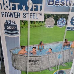 Brand New 18x9x48 Swimming Pool With filter pump, filter cartridge, pool cover, ladder, ChemConnect chlorine tablet dispenser