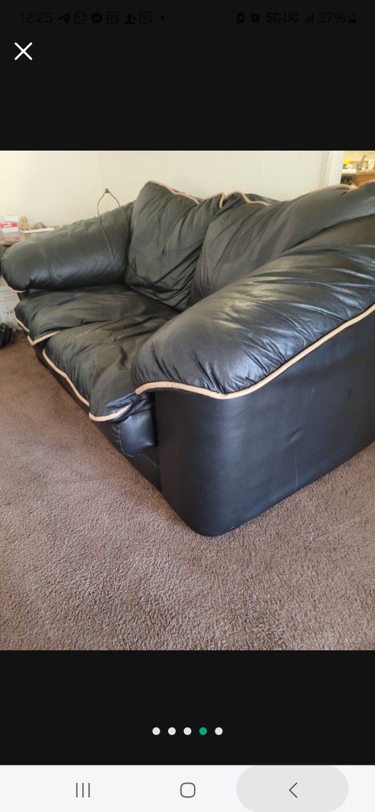 Black Leather Sofa And Loveseat With Brown Trim