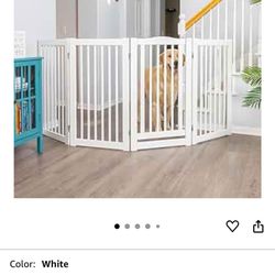360 Configurable Freestanding Dog Gate with Door for Home, White