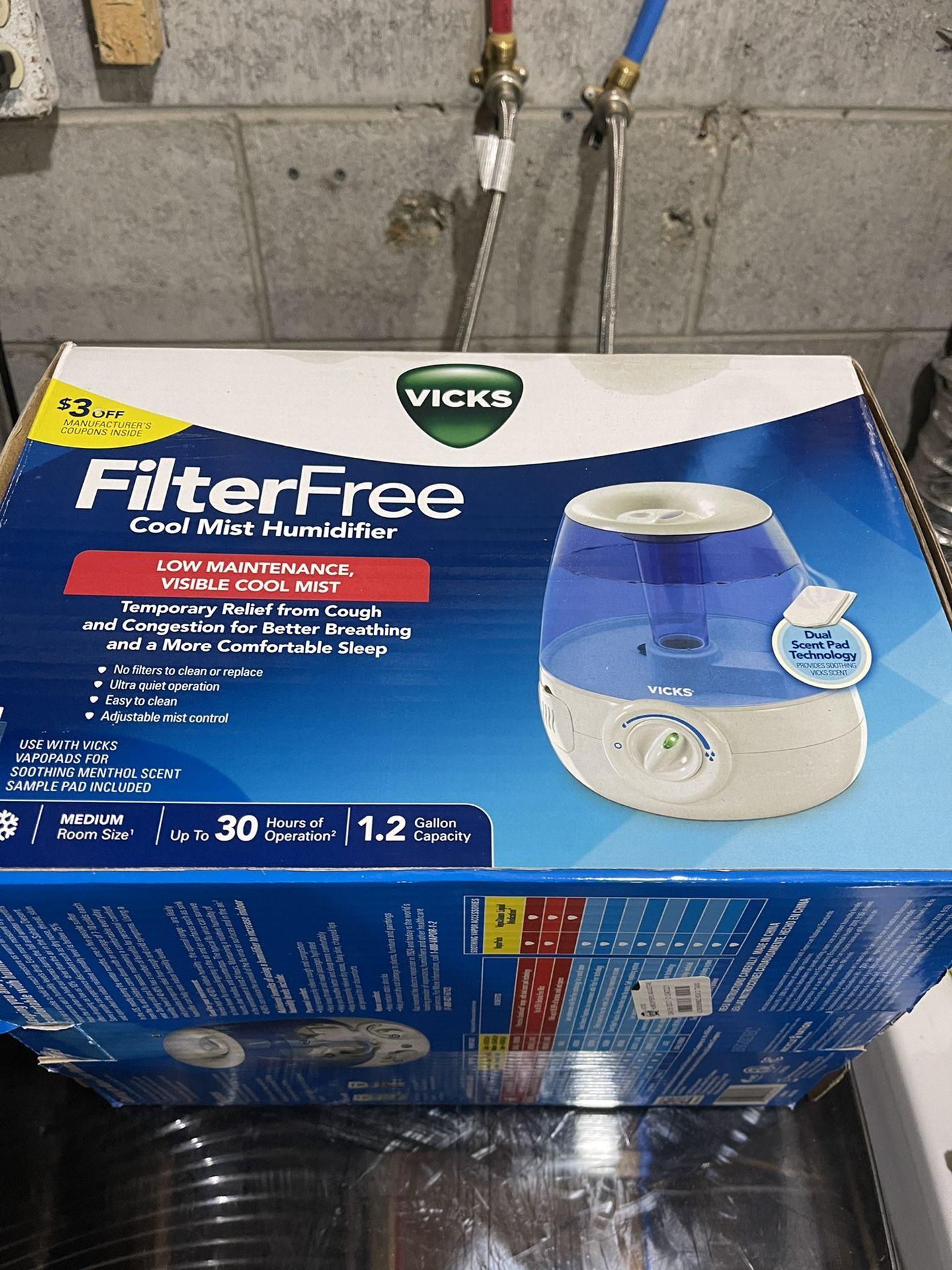 Vicks Filter-Free Ultrasonic Cool Mist Humidifier, Medium Room, 1.2 Gallon Tank-Humidifier for Baby and Kids Rooms, Bedrooms and More