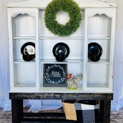 ❤️ farmhouse white china display cabinet boho shelves bookshelf kitchen hutch