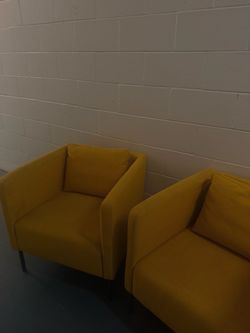 Mustard Yellow Fabric Armchairs – Set of 2