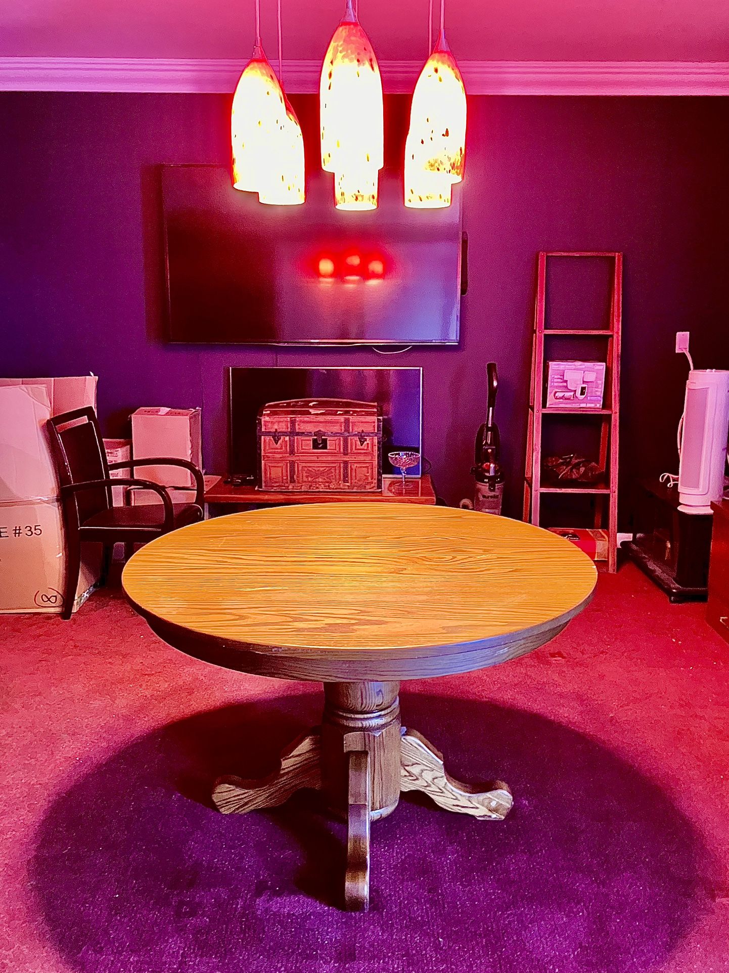 Large Antique Solid Oak Round Dining Table with Claw Feet - 47"