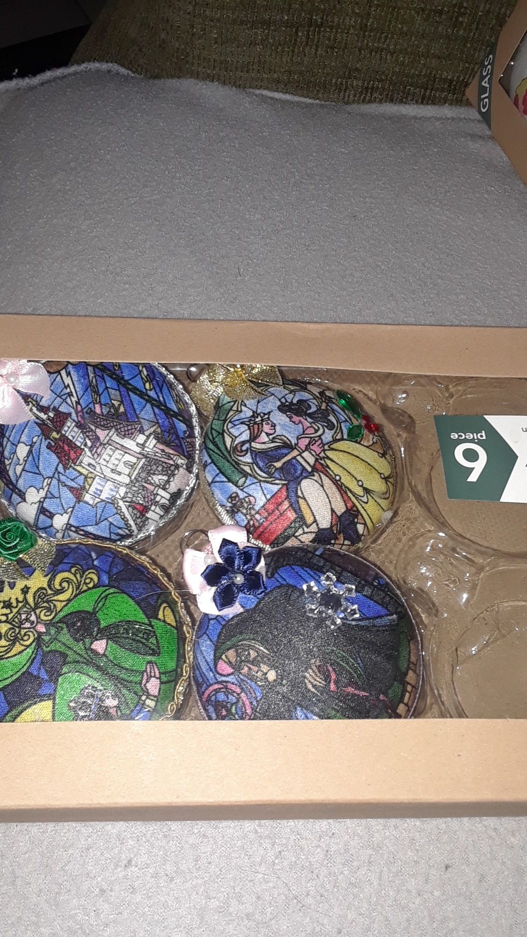 Beauty & Beast themed glass ornaments! New! Handmade Set of 4