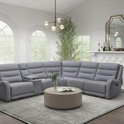 Brand New Super Plush Grey Reclining Sectional Sofa 