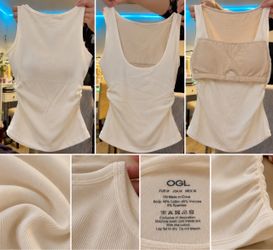 OGL Ivory Ribbed Tank Top with Built-In Bra – Size M