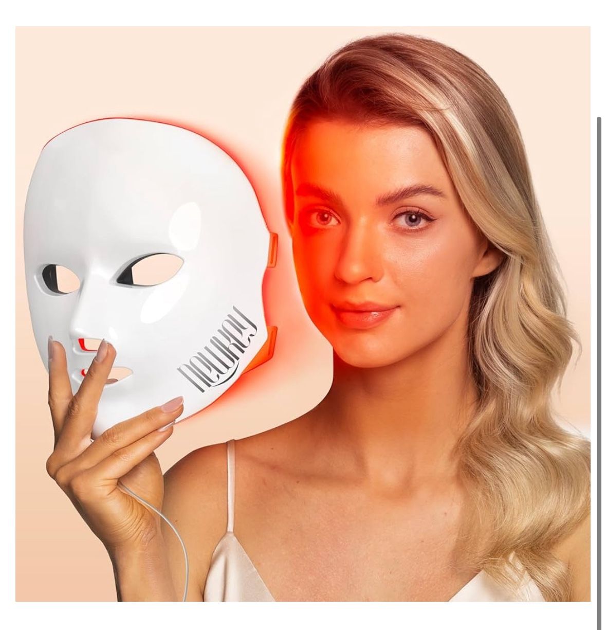 NEWKEY LED Face Mask Light Therapy,Red Light Therapy for Face Wrinkle Blue Light Therapy Mask for Face Acne,150LEDs,10 Min Auto Shut off, Wired