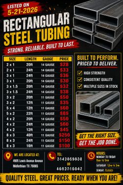 2x1x20ft steel tubing only $28