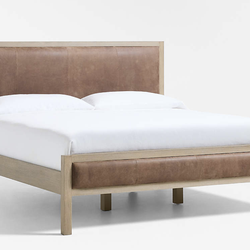 Crate & Barrel Keane Weathered Natural Wood & Leather Queen Bed – Like New