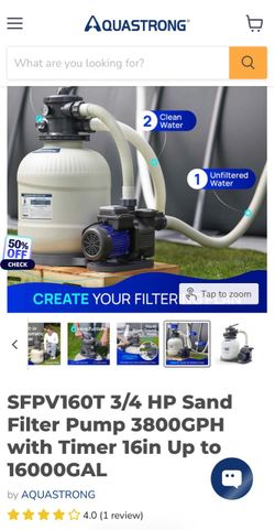 SFPV160T 3/4 HP Sand Filter Pump 3800GPH with Timer 16in Up to 16000GAL