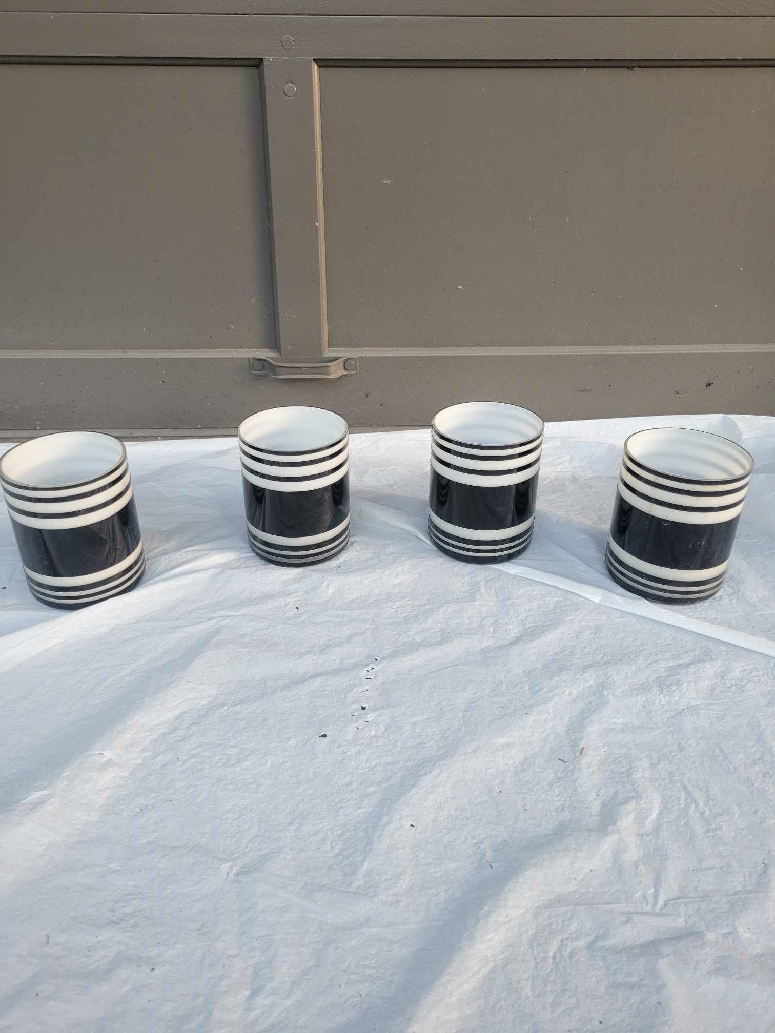 4 Black And White Striped Vases