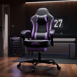 Gaming Chair, Ergonomic Computer Chair with Footrest and Massage Lumbar Support, Height Adjustable Swivel Video Game Chair for Adults, 300lb Max, Blac