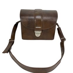 Vintage Fidelity Brown Faux Leather Camera Bag with Blue Velvet Interior