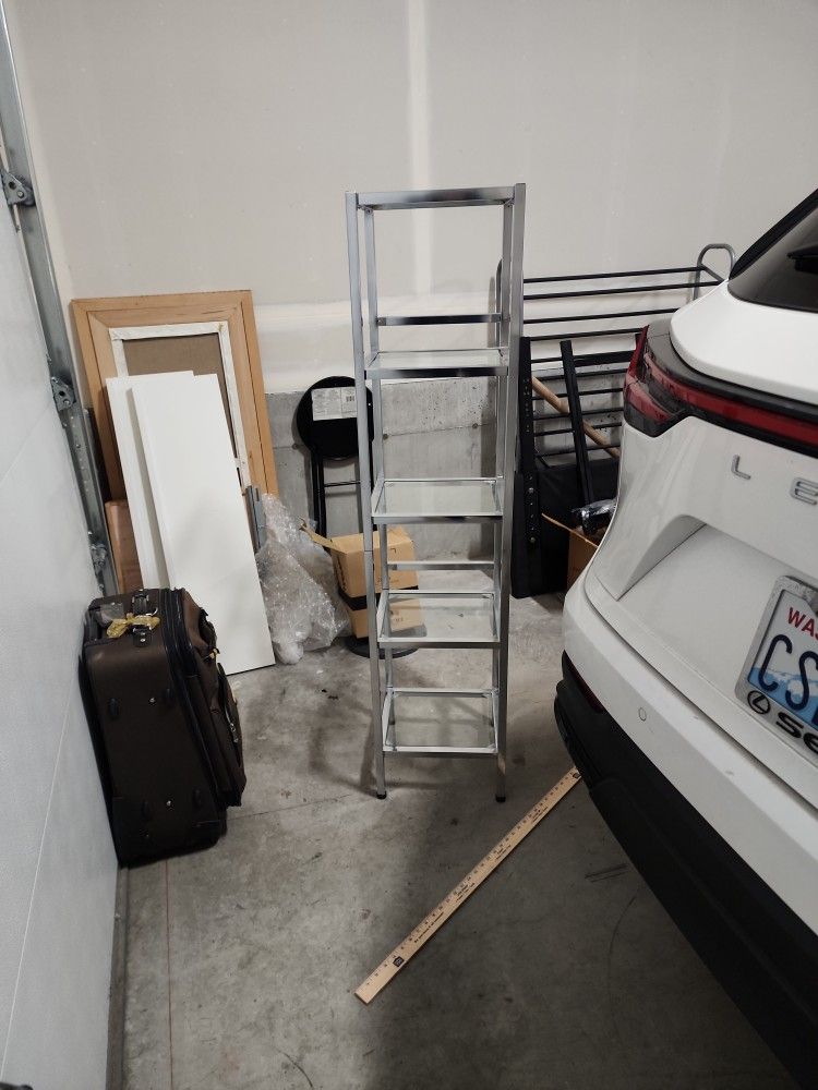 Chrome Shelf Unit With Glass Shelves