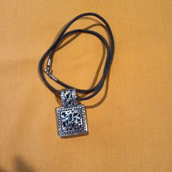 18 inch Sterling Silver Charm with Black Rope Chain 
