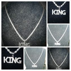 Beautiful Blinged Genuine .925 sterling silver king pendant and silver chain