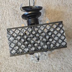 4 Light Black Finish Square Crystal Chandelier